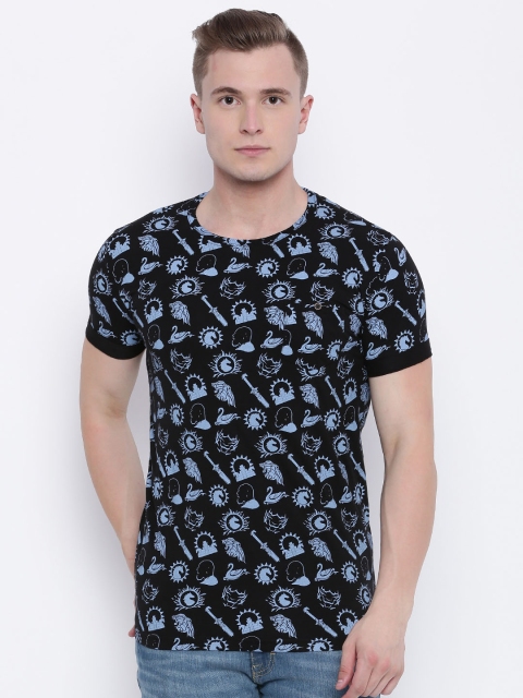 

Status Quo Men Black & Blue Printed Slim Fit Round Neck T-shirt