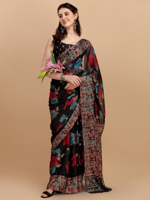 

Lady Style Women Black & Maroon Floral Ready to Wear Saree