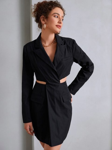 

URBANIC Women Black Solid Blazer Dress