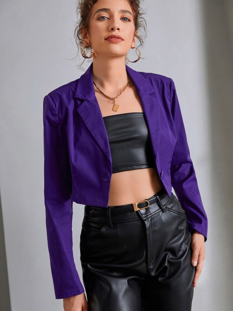 

URBANIC Women Purple Solid Single-Breasted Blazers