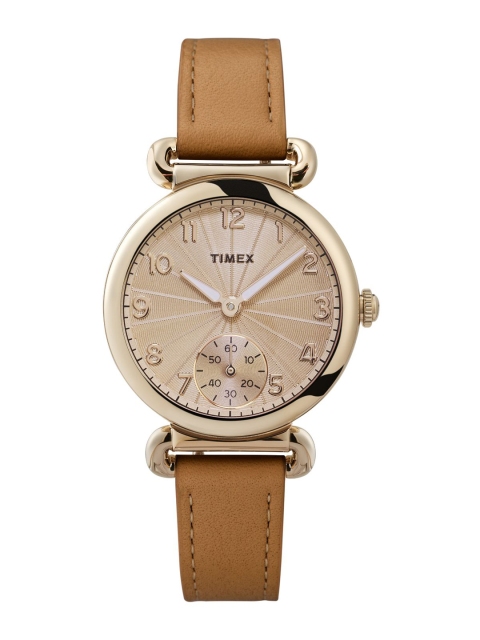 

Timex Women Brown Printed Dial & Gold Toned Leather Straps Analogue Watch TW2T88000, Coffee brown