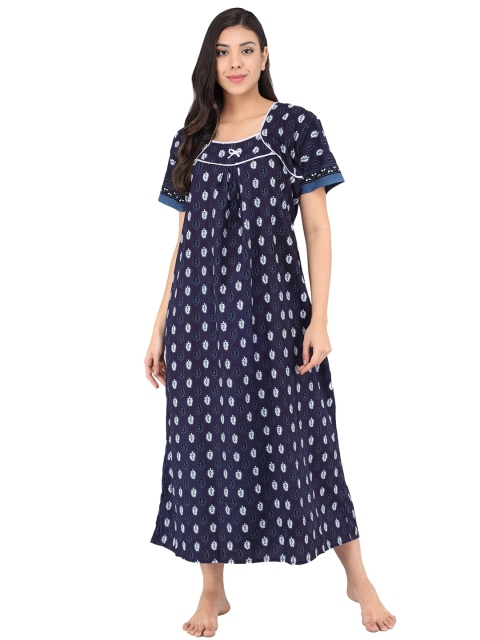 

Shararat Navy Blue Printed Maxi Nightdress