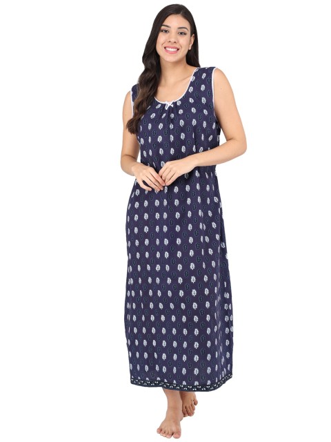 

Shararat Navy Blue Printed Maxi Nightdress