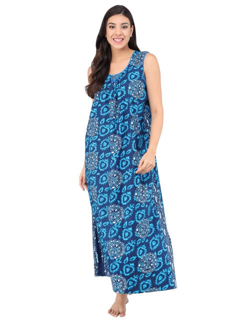 

Shararat Blue Printed Pure Cotton Maxi Nightdress