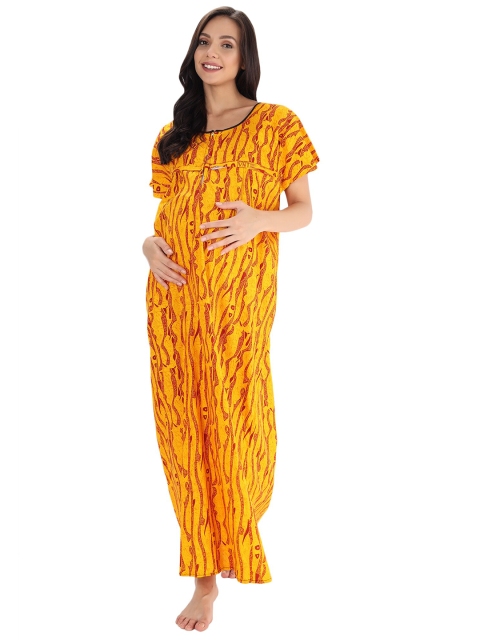 

Shararat Yellow Printed Maxi Nightdress