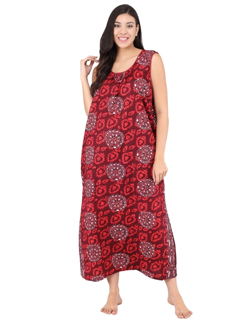 

Shararat Women's Cotton Printed Sleeveless Nightdress, Red