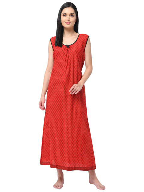 

Shararat Red Printed Maxi Cotton Nightdress