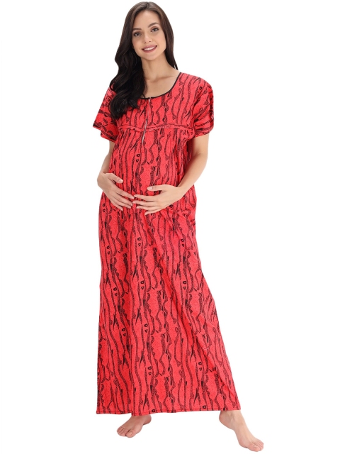 

Shararat Maternity Red Printed Maxi Cotton Nightdress