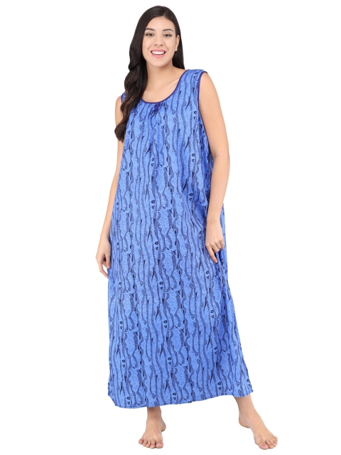 

Shararat Blue Printed Pure Cotton Maxi Nightdress