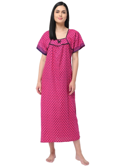 

Shararat Pink Printed Pure Cotton Maxi Nightdress