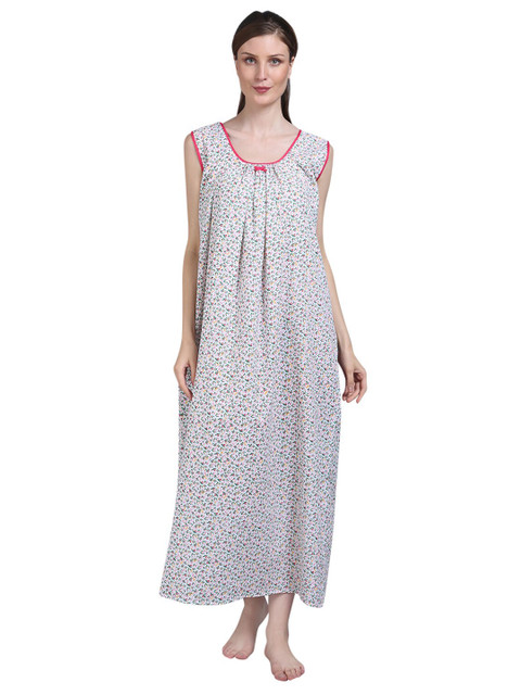 

Shararat Pink & White Printed Maxi Cotton Nightdress