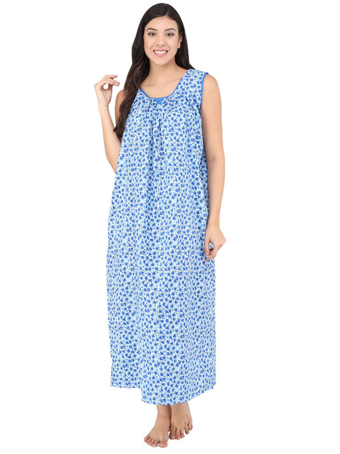 

Shararat Blue Women's Cotton Printed Maxi Nightdress