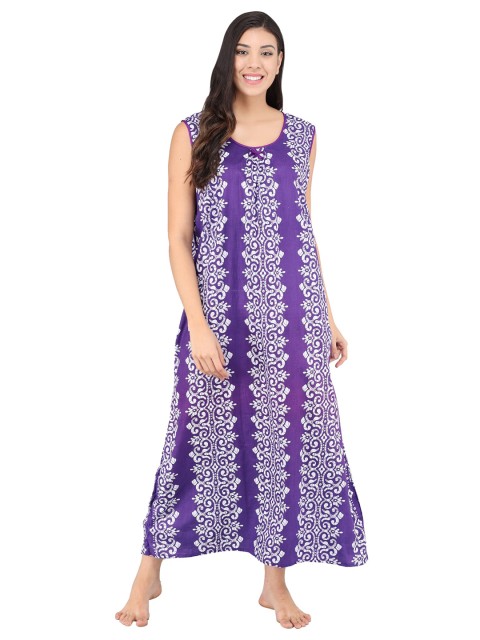 

Shararat Purple Printed Maxi Nightdress