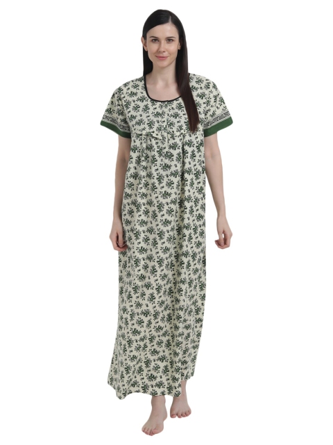 

Shararat Maternity Green Printed Pure Cotton Maxi Nightdress