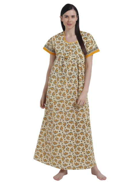 

Shararat Yellow Printed Maxi Nightdress