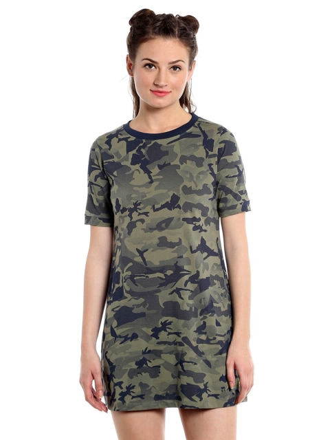 

CULT FICTION Olive Green & Sea Green T-shirt Mini Dress