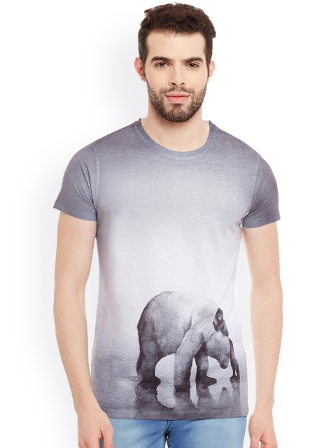 

Wear Your Mind Men Grey & White Ombre-Dyed & Printed T-shirt