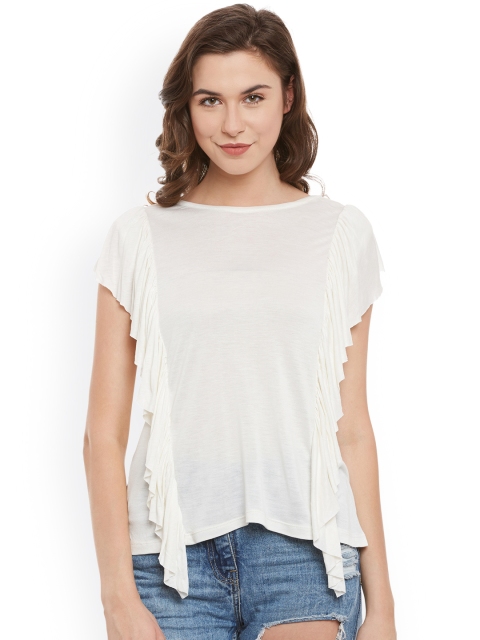 

Belle Fille Women White Solid Top with Ruffled Detail