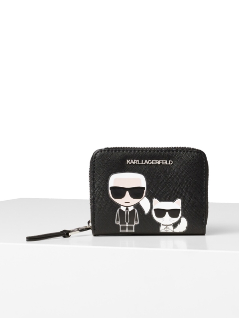 

Karl Lagerfeld Women Black & White Abstract Leather Zip Around Wallet