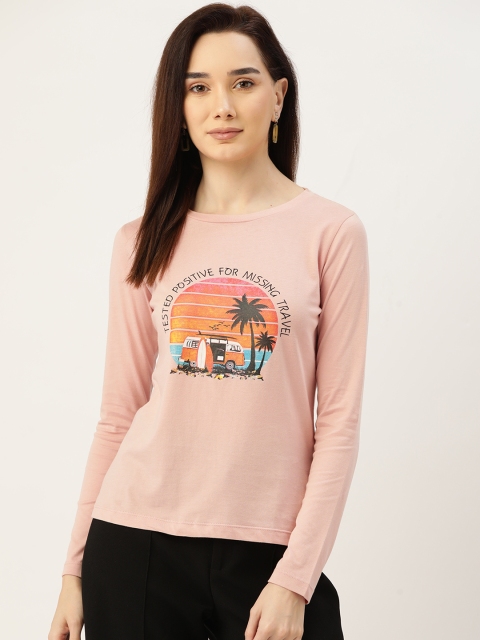 

Madame Women Dusty Pink Typography Printed Pure Cotton T-shirt, Rose