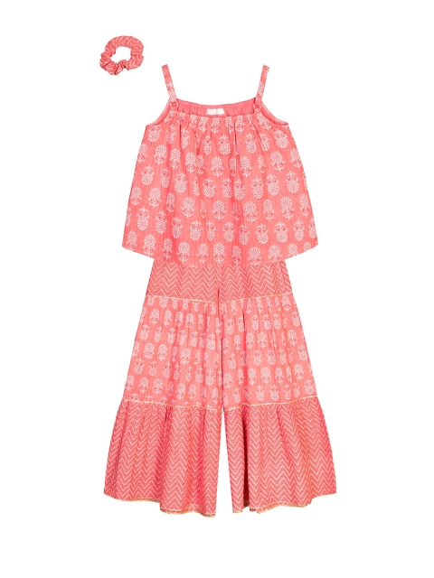 

Budding Bees Girls Peach-Coloured & White Printed Pure Cotton Top with Palazzos