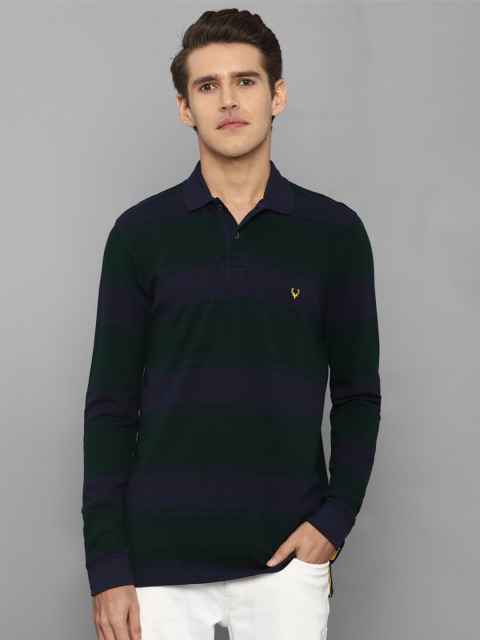 

Allen Solly Men Black & Purple Striped Pure Cotton Polo Collar T-shirt