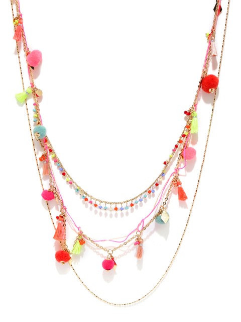 

Accessorize Multicoloured Pom Pom Layered Beaded Necklace, Multi