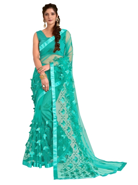 

DITISA FASHION Green Floral Embroidered Net Saree