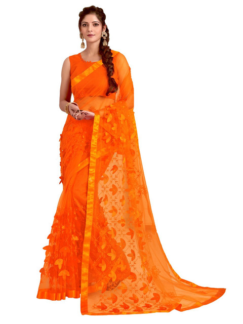 

DITISA FASHION Women Orange Floral Embroidered Net Saree