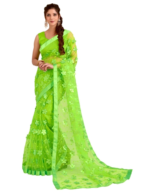 

DITISA FASHION Green Floral Embroidered Net Saree