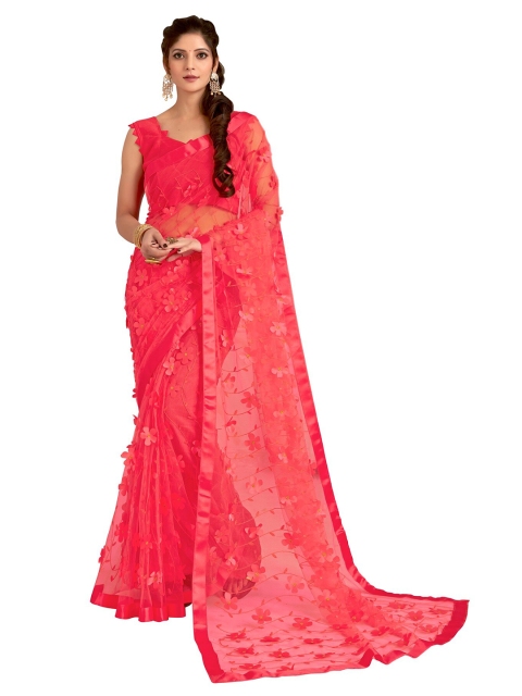 

DITISA FASHION Pink Floral Embroidered Net Saree