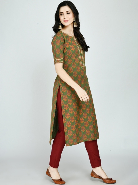 

MAFE Women Green Floral Printed Gotta Patti Kurta