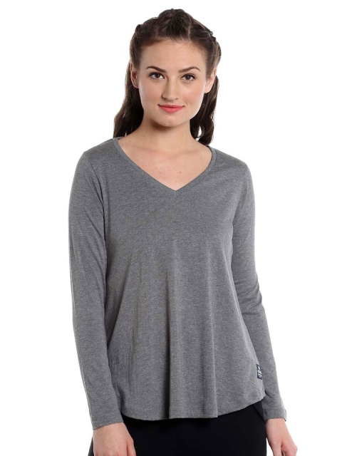 

CULT FICTION Women Grey Melange & stormy sea V-Neck Applique T-shirt