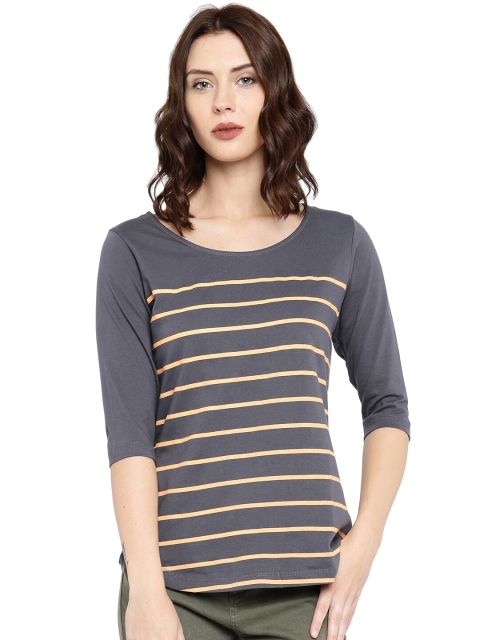 

CULT FICTION Women Charcoal Striped T-shirt
