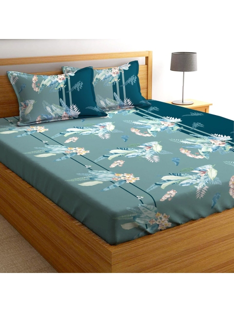 

AEROHAVEN Sea Green & White Floral 210 TC King Bedsheet with 2 Pillow Covers