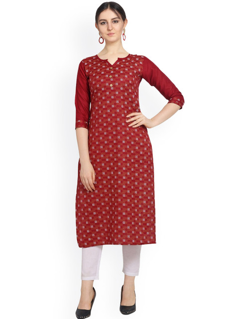 

Hinayat Fashion Women Maroon Ethnic Motifs Printed Keyhole Neck Thread Work Kurta