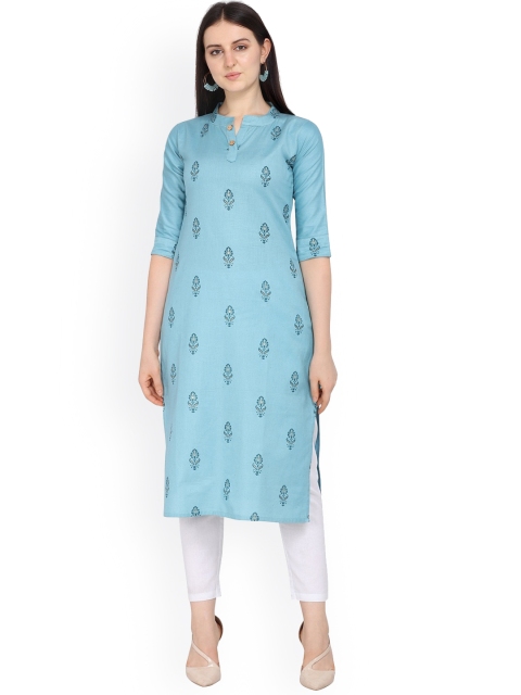 

Hinayat Fashion Women Blue Ethnic Motifs Printed Mandarin Kurta