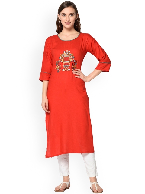 

Hinayat Fashion Women Red Embroidered Thread Work Kurta