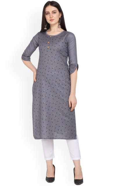 

Hinayat Fashion Women Grey Floral Printed Kurta