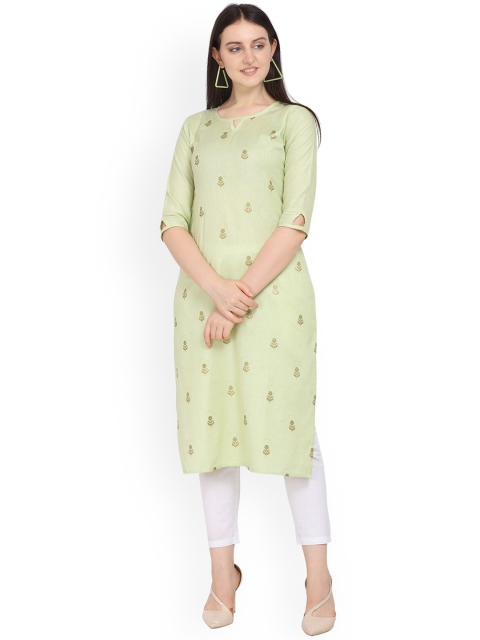 

Hinayat Fashion Women Green Floral Printed Keyhole Neck Pastels Kurta