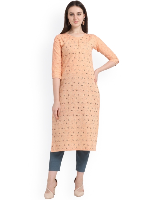 

Hinayat Fashion Women Peach-Coloured 100% Cotton Floral Printed Kurta