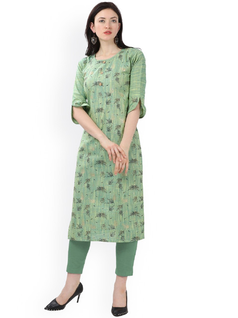 

Hinayat Fashion Women Green Floral Printed Kurta