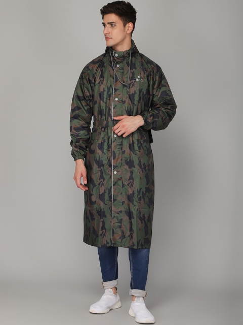 

THE CLOWNFISH Men Green Camouflage Printed Waterproof Double Layer Rain Suit