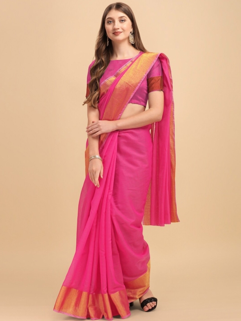 

BESUCHER Pink & Gold-Toned Art Silk Kanjeevaram Saree