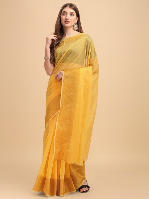 

BESUCHER Yellow & Gold-Toned Woven Design Zari Art Silk Kanjeevaram Saree