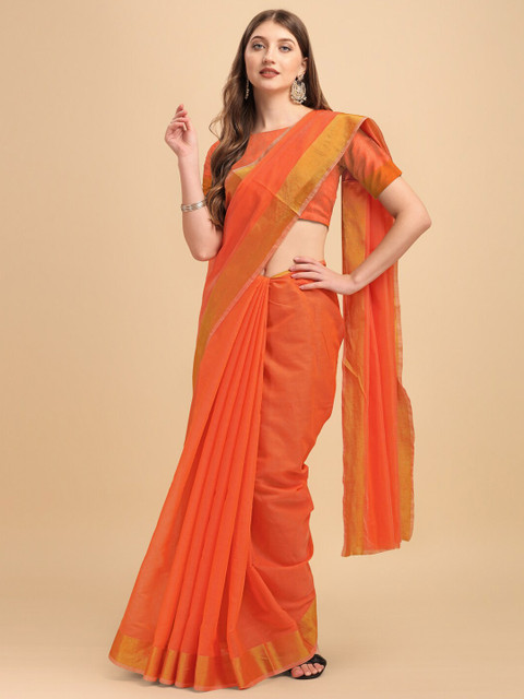 

BESUCHER Peach-Coloured & Gold-Toned Art Silk Kanjeevaram Saree