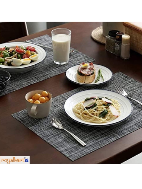 

royalkart Adults Grey Set of 6 Textured Dining Table Mats With Runner