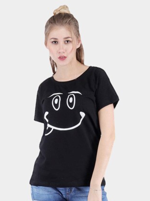 

BROADSTAR Women Black Printed T-shirt