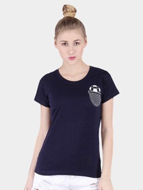 

BROADSTAR Women Navy Blue Printed Cotton T-shirt