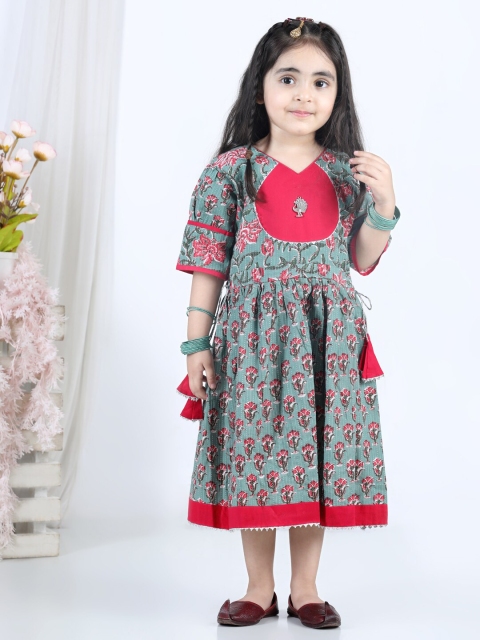 

Kinder Kids Green Floral Ethnic Midi Dress